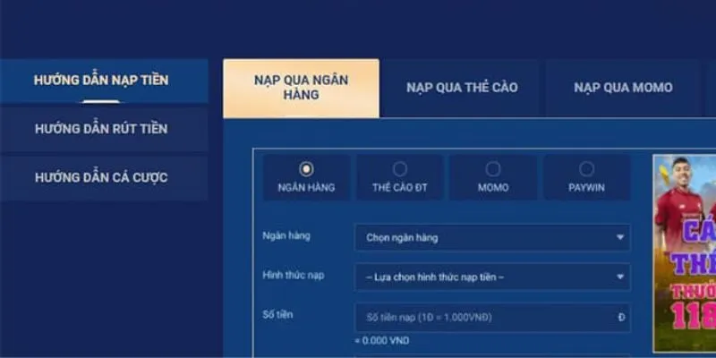 Cách thức nạp tiền 988BET qua ngân hàng
